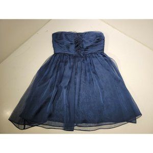 Monique Lhuillier Bridesmaid Navy Blue Strapless Ruffle Dress Womens Size 14